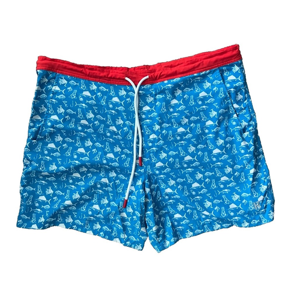 Heybo Outdoors Shorts Mens XL Blue‎ White Fishing Swim Trunks Quick Dry Pockets
